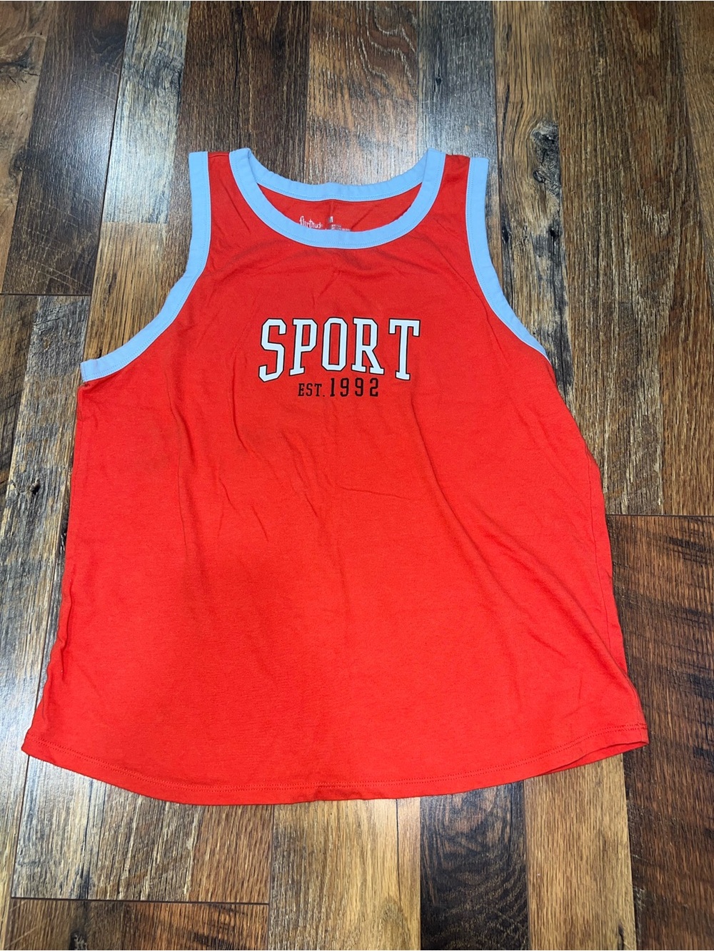 flirtitude Red Tank with Light Blue Trim and 'SPORT' Graphic